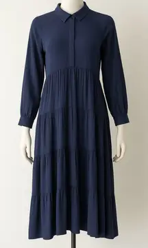 A Loves A Navy Boho Lagenlook Tiered Midi Dress Quiet Luxury Business Casual