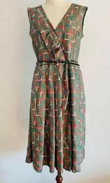 Marc Jacob’s Green Pink Sheath Sleeveless Belted Dress