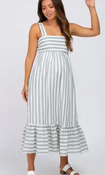 Abigail Stripe Sleeveless Ruffle Hem Summer Maternity Maxi Dress - fab’rik NWT