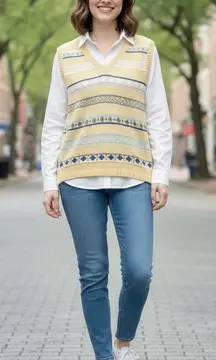 Northern Reflections Vintage Fair Isle Knit Sweater Vest Womens Large Yellow