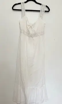 Ann Taylor Loft dress size 2 white maxi crochet lace bow indie boho lagenlook