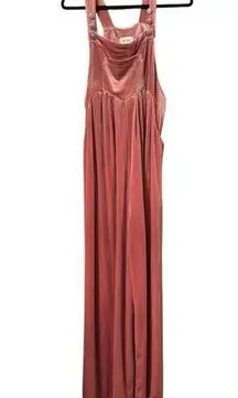 BiBi M velvet oversized wide leg adjustable overalls dusty pink mauve
