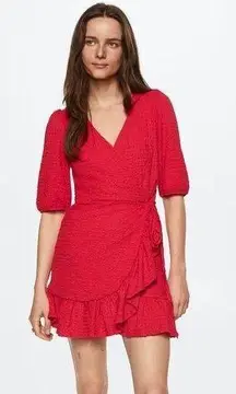 Mango NWT Puffed sleeves texture true wrap dress size medium