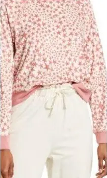 L SPACE Hayes Star Print Stars Align Pink & Cream Crewneck Pullover Sweatshirt