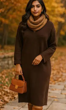 Frankie Shop Brown Wool Cashmere Midi Sweater Dress M/L Knit Cozy Fall Lagenlook