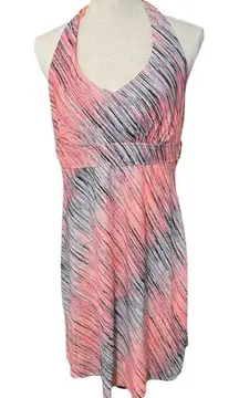 ZeroXposur Halter Swim Dress Built In Bra Neon Orange Grey Sun Protection Size L