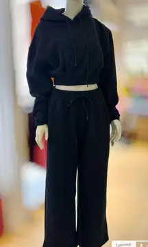Long Sleeve Sweatsuit Set With Hoodie And Wide Legs Size XS