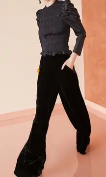 Ulla Johnson Rhett Wide Leg Velvet Trouser Noir Black Size 4 Pleated Pants Work