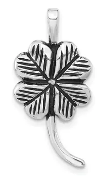 Sterling Silver Polished Antiqued and Textured Clover Chain Slide