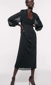 ZARA Black Dress With Metallic Thread - S