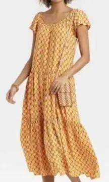 Knox Rose Knox‎ Rose Dress Womens Small Solaris Maxi Dress Yellow Boho Prairie Tiered