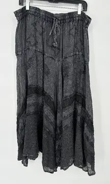 Vintage Papillon Stone Wash Embroidered Midi Skirt Large Black Witchy Dark Fairy