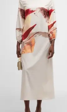 MISOOK Painted Sunset Blouson Sleeve Maxi Dress Beige Sz XL NWT