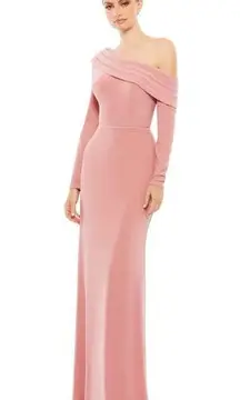 Mac Duggal NWT Ieena For  Drop Shoulder Long Sleeve One Shoulder Gown in Rose 8