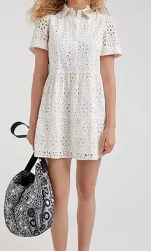 Desigual shirt Swiss lace dress white sparkles sz S mini