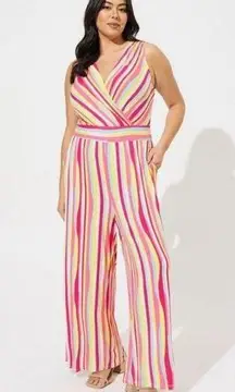 Torrid Women Super Soft Surplice Jumpsuit 1X Stripe Ivory Stripe Wide Leg Bright