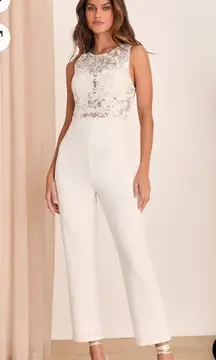 Lulus Alluring Amour White Embroidered Lace Straight-Leg Jumpsuit