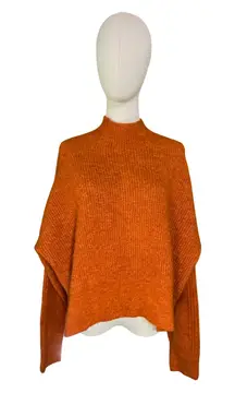 Topshop Burnt Orange Mock Neck Sweater Womens Size L Rust Textured Knit Cozy