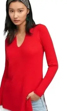 Anthropologie merino wool red‎ holiday ribbed sweater tunic size medium