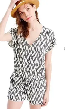 J.Crew Linen Blend Short Sleeve Romper‎ w/ pockets in Black White Ikat Print, XS