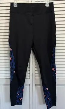 Pop Fit Leggings‎ Crop Size XL High Rise Activewear Cheetah Blk/Blue Pockets