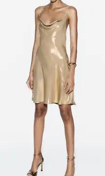 ZARA NWT  RHINESTONE STRAP FOIL MINI DRESS