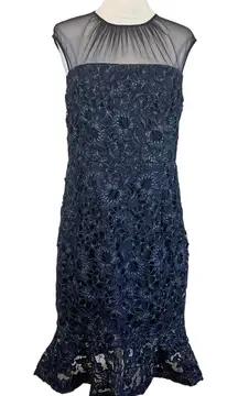 Aidan Mattox Lace Sleeveless Midi Sheath Party Cocktail Dress Blue Size 10
