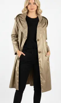 Fen Nelli Brown Tan Button Up Long Sleeve Trench Coat 10