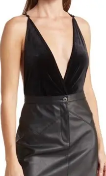 Velour black Deep V-Neck bodysuit