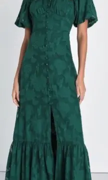 Lulus NWOT  Everlasting Charm Emerald Green Floral Jacquard Midi Dress