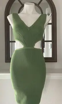 Dress the Population  Cut-Out Ribbed Knit Dress, Green Size XS New w/o Tag