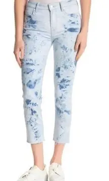 Hoxton Slim Crop Raw Hem Jeans Size 27 Tie Dye blue & white NEW