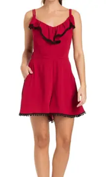 VOODOO VIXEN brick red romper with pompom trim, size L
