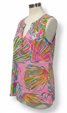 Lilly Pulitzer XS Tank Top Pink Seashell‎ Sleeveless Button Up Shirt