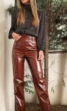 WILFRED Aritzia Funk Glossy Vinyl Faux‎ Leather Trouser Pants Sz 4 Rustique