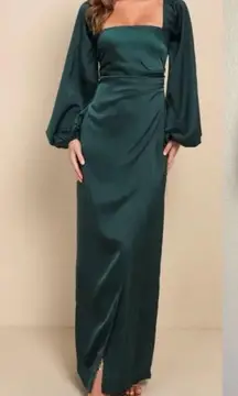 Eternal Heart Emerald Green Satin Long Sleeve Maxi Dress