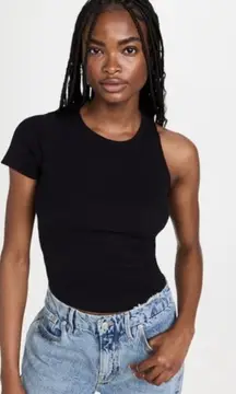 Good American Asymmetrical Open‎ Back T-shirt Black Size XL