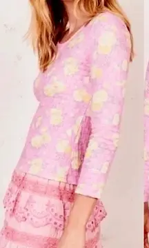 LoveShackFancy Pink and Yellow Floral 3/4 Sleeve Length Pullover Sweater size XS