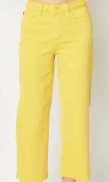 Judy Blue high rise wide leg cropped jeans yellow raw edge 9 29 new with tags