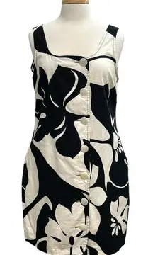 TORI RICHARD Hawaiian Floral Tropical Sleeveless Mini Dress Black White size 14