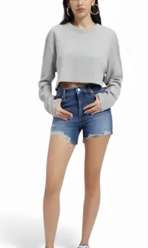 Good American Bombshell Denim Jean Shorts High Rise Indigo Blue Size 24 NWT