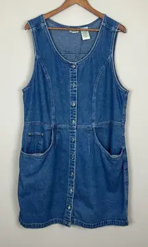 Vintage St Johns Bay Dress Womens‎ 1X Blue Jean Denim Button Up Pockets 90s Y2K