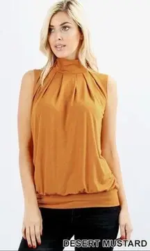 DREW HIGH NECK PLEATED TOP - DESERT