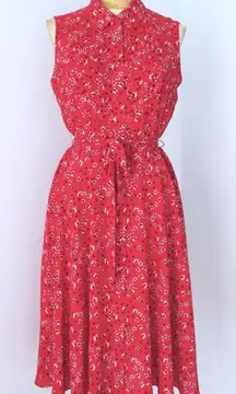 Nanette‎ Lepore Red Ditsy Floral Fit Flare Chiffon Career Dress NWT Tux Pleats 6