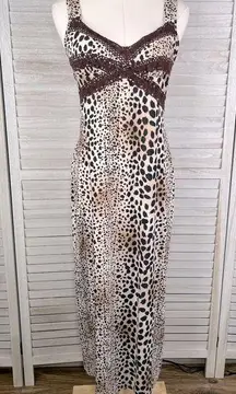 LINEA DONATELLA Vintage Cheetah Print Nightgown w Crochet Trim-Small