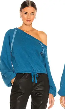 Lovers + Friends Off Shoulder Sweater Cropped Teal Blue Size Small