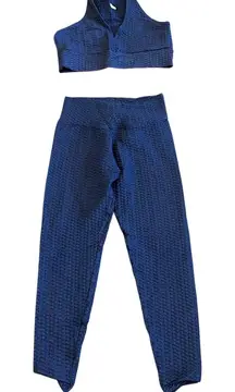Booty by Brabants Dark Blue Two Piece Workout Set Bra Top Leggings Size Small