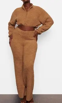 SKIMS 2X/3X Fuzzy Comfy Pants High Waisted with Tie Camel Color Soft‎ Stretchy
