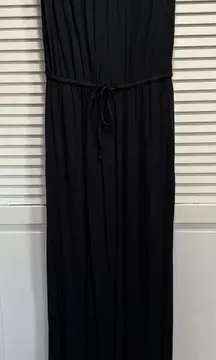 J. Crew Black Dress Strapless Size Medium White Trim Tie‎ Waist Flowy Soft