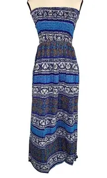 Raga NWT blue Aztec print smocked tube top maxi dress size XS